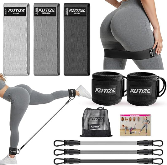 KUTIZE Ankle Resistance Bands with Cuffs & Fabric Resistance Bands Set - Legs & Glutes Workout Equipment for Women & Men, Home Gym Heavy Exercise Bands for Hip, Yoga, Strength Training, Rehab, Pilates