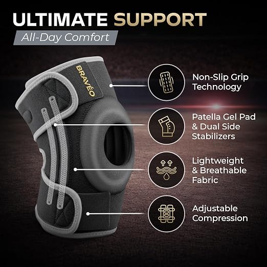 Knee Brace for Women & Men - Adjustable Patella Support & Side Stabilizers | Patella Gel Pad, Compression Support, Meniscus Support, ACL & MCL Support, Knee Pain Relief, Please Check Size Chart (S)