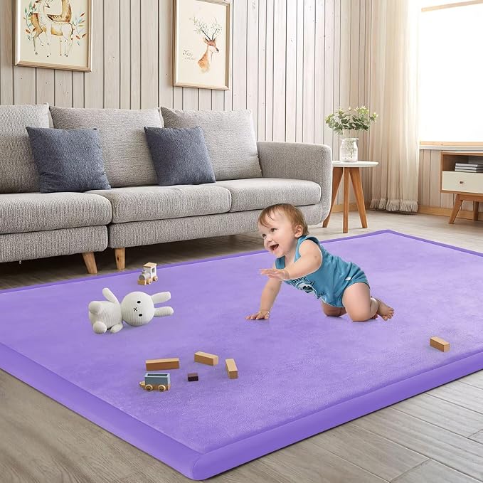 Baby Play Mat for Floor Nursery Muscle Area Rug Playroom Rug 65"x50" Elastic Foam 1.3" Thick Crawling Mat for Babies,Toddlers, Infants(Lavender)