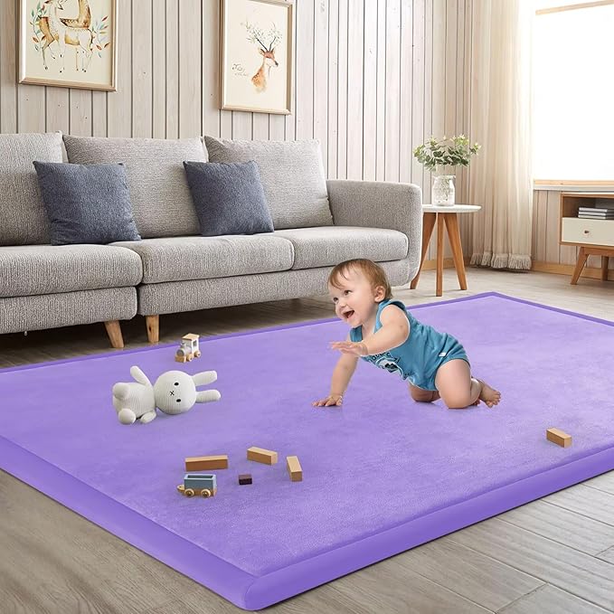 Baby Play Mat for Floor Nursery Muscle Mat Area Rug Playroom Rug 79x79" Elastic Foam 1.3" Thick Crawling Mat for Babies,Toddlers, Infants (Lavender)