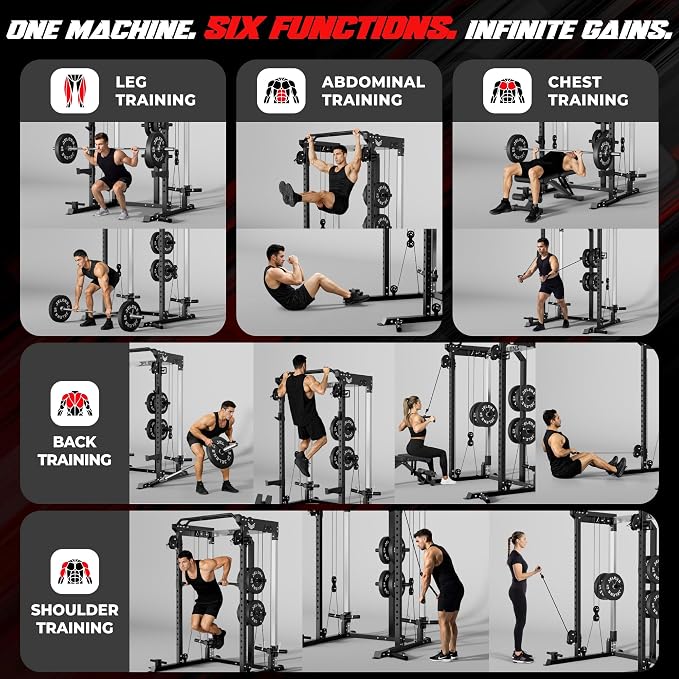 JELENS C21 Power Cage, 2000LBS Multi-Function Power Rack with Independent Dual Pulley System, All-in-One Squat Rack for Cable Crossover, Home Gym Workout Machine