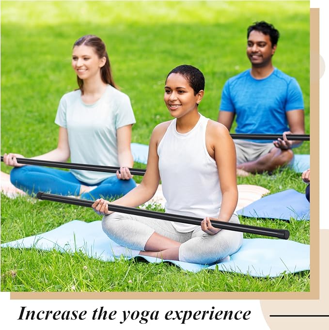 Hiboom 6/9 Pcs 5ft Yoga Stick Natural Bamboo Black Exercise Stick with Non-Slip Rubber Ends Stretching Tool Posture Corrector Stretch Tool for Flexibility, Workout, Balance Fitness