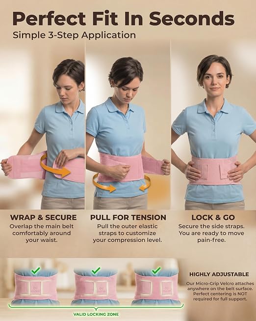 Sparthos Back Brace for Women & Men, Sciatica, Lower Back Pain - Pink-M