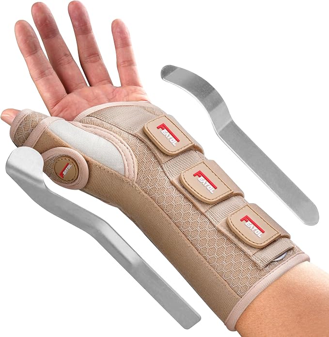 FEATOL Carpal Tunnel Wrist Brace Night Support, Thumb Spica Splint Left Hand for De Quervains Tenosynovitis, Tendonitis, Thumb Brace for Women Men, Beige, Small/Medium