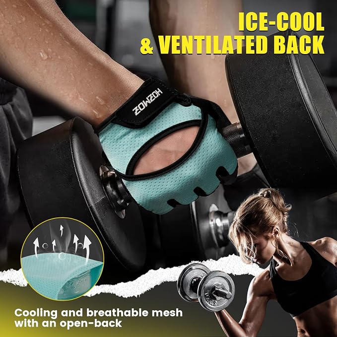 HOZMOZ Ventilated Weight Lifting Gloves, Thick Padded Workout Gym Gloves with Full Palm Protection & Grip & Shock Absorption for Women & Men's Fitness Exercise Training
