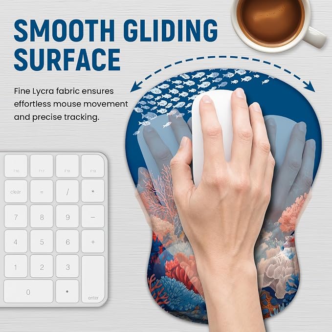 Ergonomic Mouse Pad with Wrist Rest, Gel Wrist Support, Voyage | 10.2 x 7.6 in Mouse Pad with Smooth Fabric Surface and Non-Slip Rubber Base for Office, Home, Study, and Gaming