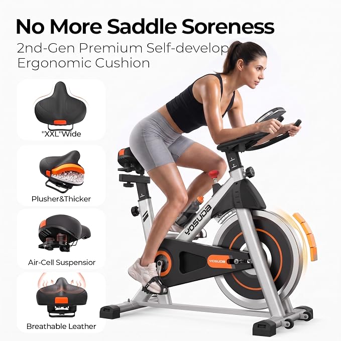YOSUDA Exercise Bike, Brake Pad Stationary Bike for Home with Exclusive App, Magnetic Indoor Cycling Bike with 300 lb Weight Capacity, Low Noise, Tablet Holder and Fitness Courses for Weight Loss