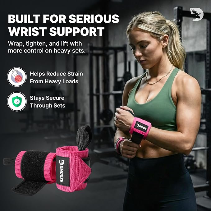 DMoose Fitness Wrist Wraps for Weightlifting 18" - Heavy Duty Gym Wrap with Hand Thumb Loop for Support & Pain Relief, USPA Approved Powerlifting, Weight Lifting Wrist Straps for Men & Women Work Out