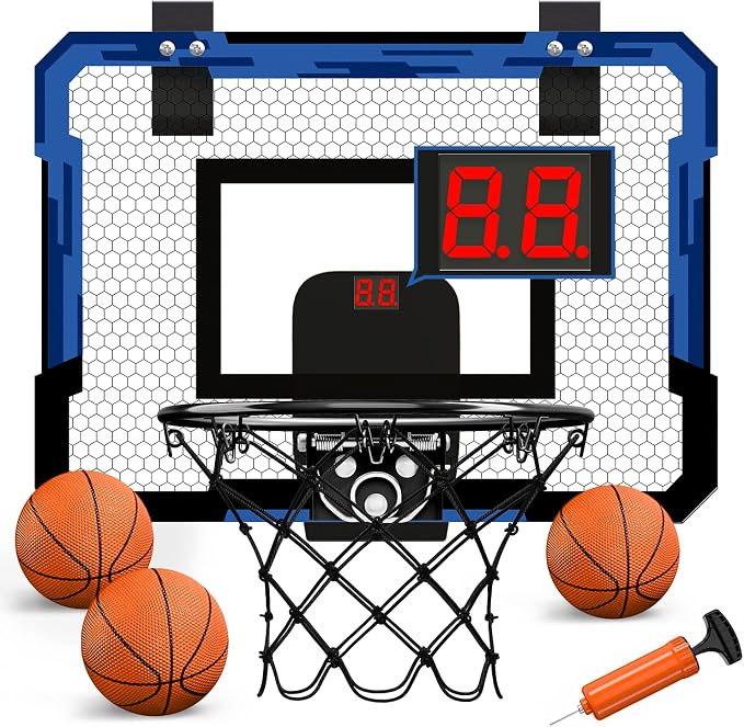 QDRAGON Mini Basketball Hoop with Scoreboard | Over The Door Indoor, with 3 Balls/Inflator/Breakaway Rim, Basketball Toy Gifts for Kids Adults, Suit for Bedroom/Office