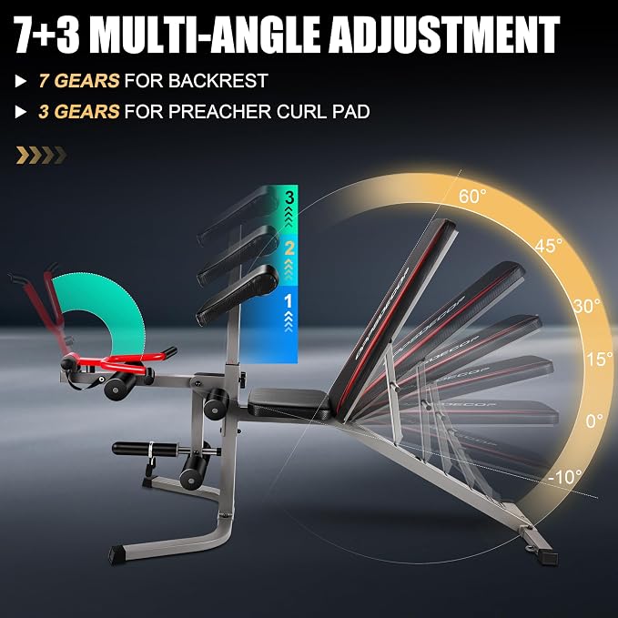 OPPSDECOR Adjustable Weight Bench with Leg Extension & Preacher Curl Bench | Bench with Leg Extension & Leg Curl , Incline/Decline/Flat , 900LBS Capacity Workout Bench for Home Gym Strength Training