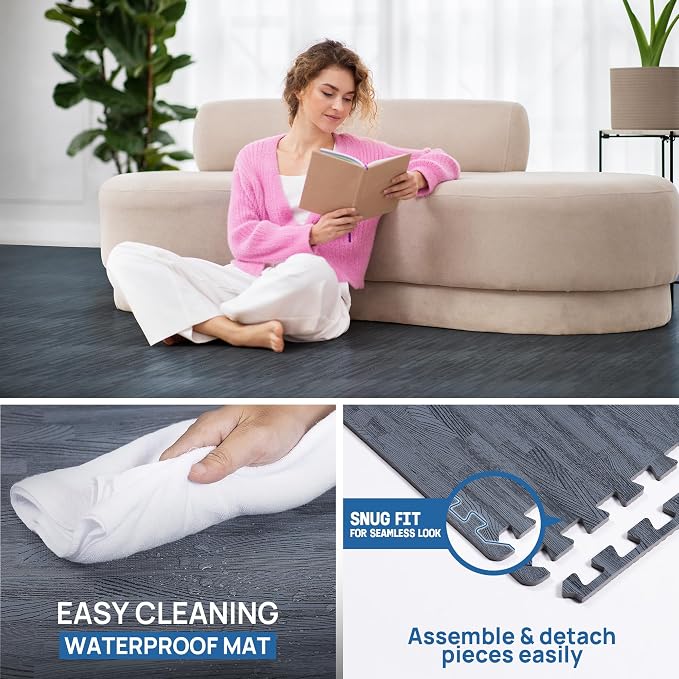 Yes4All EVA Interlocking Mats, Puzzle Floor Tiles, Foam Floor Padding with Border for Furniture, Home Space, Living Room, Garage