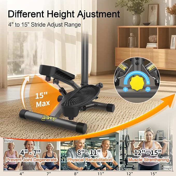 ZIWWVY Stepper Machine with Resistance Bands, Mini Stepper with 300LBS Weight Capacity, Twist Stepper for Full Body Workout, Adjustable Step Height, Smooth and Quiet, Step Machine for Men Women