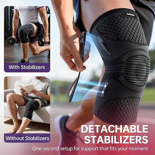 CAMBIVO Knee Brace for Men and Women with Side Stabilizers, Snap-on Detachable Support - 2025 Red Dot Award Winner Lightweight Knee Compression Sleeve for Meniscus Tear, ACL, Running