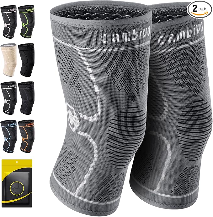 CAMBIVO 2 Pack Knee Brace, Knee Compression Sleeve for Men and Women, Knee Support for Running, Workout, Gym, Hiking, Sports (Cool Gray,X-Large)
