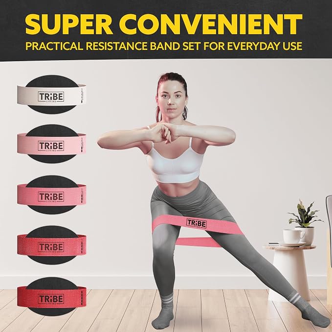 Fabric Resistance Bands for Working Out, 5-Band Set for Legs and Glutes | Booty bands for women and men, 5 resistance levels, for glute activation, hip training, squats, lunges and physical therapy