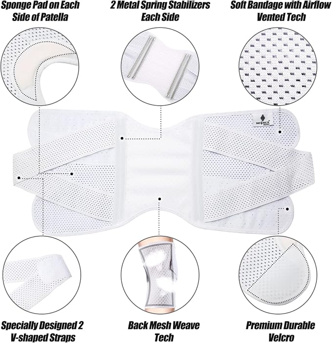 NEENCA Knee Brace for Knee Pain, Compression Knee Support with Air Mesh Fabric, Adjustable Knee Wrap with Side Stabilizers, Ultra-Soft Bandage for Elderly, Meniscus Tear, ACL, Arthritis Relief,Walk (White, X-Large)