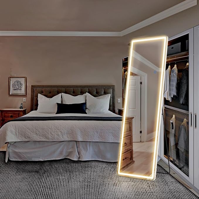 OLIXIS 16"x 60" Full Length Mirror with Lights, LED Body Mirror | with 3 Color Lighting, Wall Mounted Mirrors for Bedroom, Home, Entryway with Tempered Glass