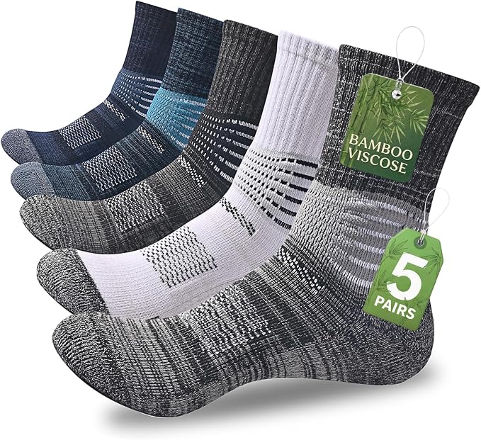 IRAMY Compression Ankle Support Crew Socks Men Women Wicking Plantar Fasciitis Relief Running Hiking Socks 3 Pairs