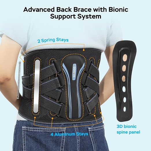 Ergonomic Lumbar Support Back Brace for Pain Relief | Bionic Spine Support with 3D-Knitted Fabric, Adjustable Compression Belt for Sciatica, Herniated Discs, and Scoliosis, M