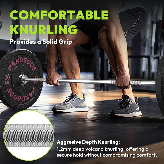HANDBODE Olympic Barbell, 4FT, 5FT, 6FT & 7FT Weight Bar, Multiple Options | 2-Inch Needle Bearings, Hard Chrome Coating, Knurled Grip, Powerlifting, Bench Press, Deadlift, Squat, Hip Thrusts And Cleans