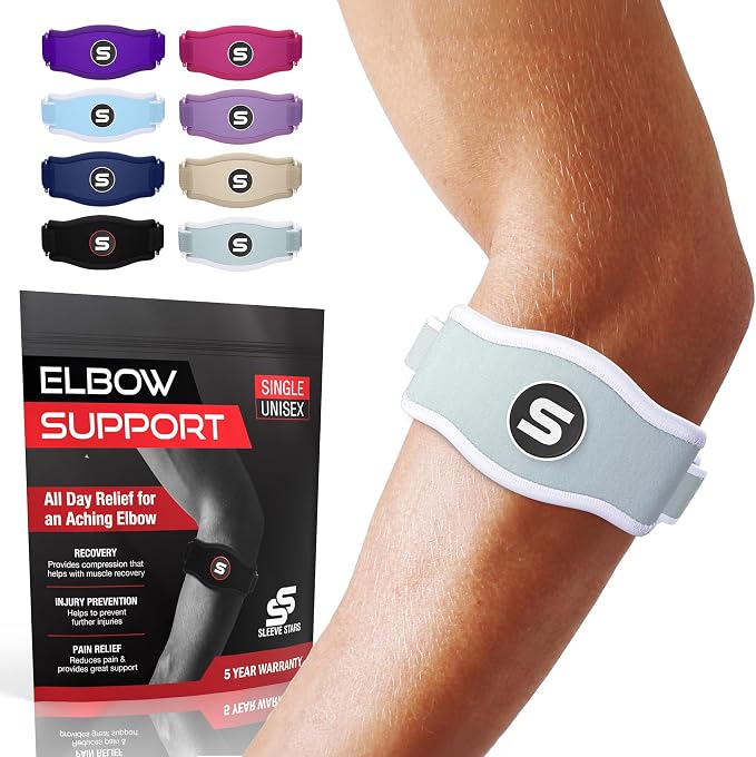 Sleeve Stars Tennis Elbow Brace for Men & Women, Elbow Brace for Tendonitis, Tennis Elbow Strap, Golfers Elbow Brace, Elbow Support Wrap for Tennis Elbow Relief, Fits 9"-23" (Single/Mint Green)