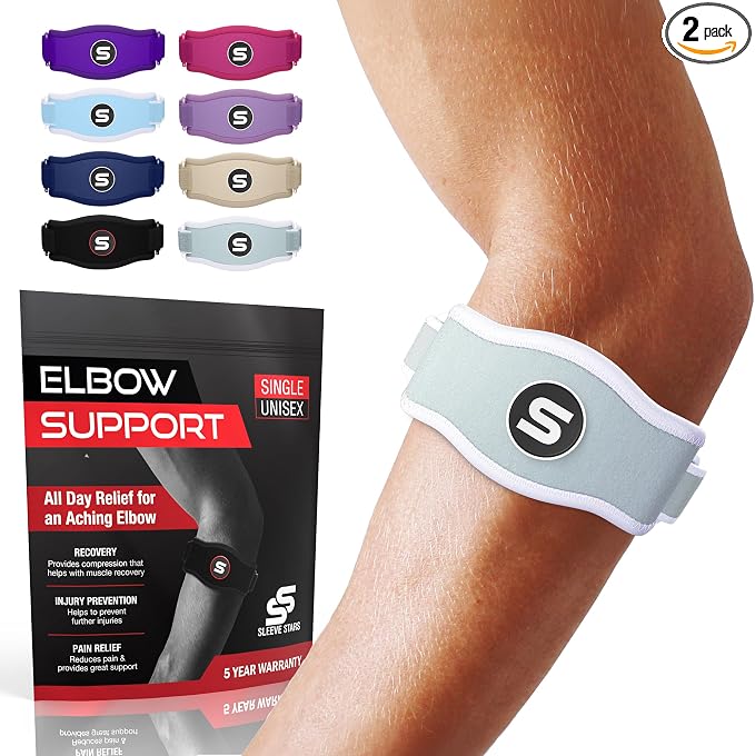 Sleeve Stars Tennis Elbow Brace for Men & Women, Elbow Brace for Tendonitis, Tennis Elbow Strap, Golfers Elbow Brace, Elbow Support Wrap for Tennis Elbow Relief, Fits 9"-23" (Pair/Mint Green)