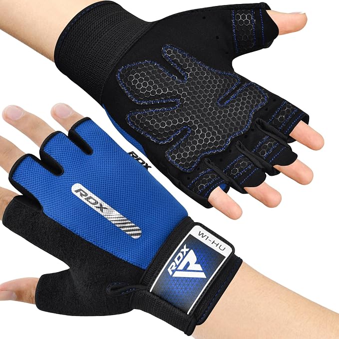 RDX Weight Lifting Gloves Gym Fitness Workout, Anti Slip Padded Full Palm Protection, Ultra Ventilated, Bodybuilding Strength Training HIIT WOD Exercise, Half Finger Men Women Cycling Rowing Climbing