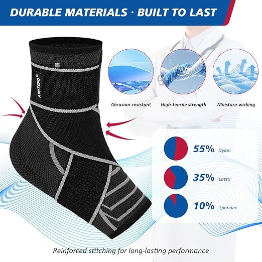 Ankle Brace Plantar Fasciitis Relief, Adjustable Strap Men Women | Achilles Tendonitis & Compression Wrap, Breathable Nylon, Sports & Daily Recovery Support