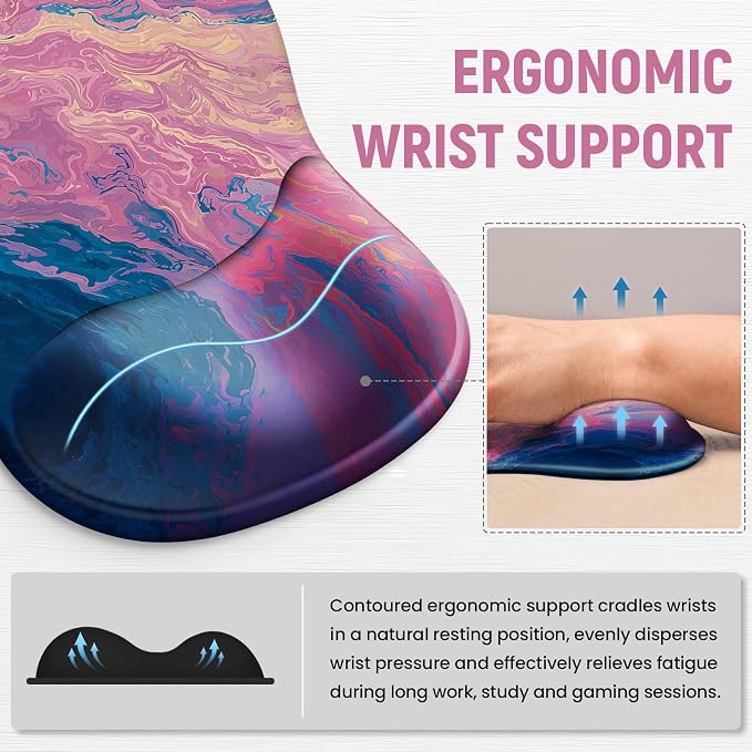 Ergonomic Mouse Pad with Wrist Rest, Gel Wrist Support, Vivid Sea | 10.2 x 7.6 in Mouse Pad with Smooth Fabric Surface and Non-Slip Rubber Base for Office, Home, Study, and Gaming
