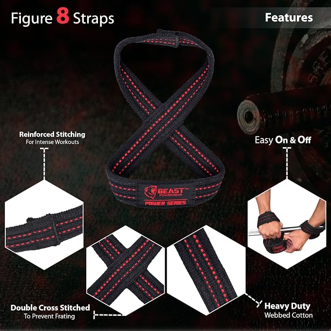 Figure 8 Lifting Strap- Strongman 10-14" Deadlift Straps- True Grip Support & Heavy Duty Wrist Straps for Weightlifting Women Men- Hand Straps for Weight Lifting Figure 8 Straps for Gym Workout