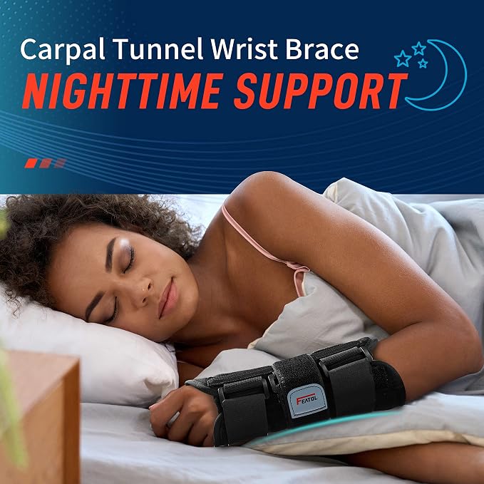 FEATOL Wrist Brace for Carpal Tunnel, Adjustable Night Wrist Support Brace with Splints Right Hand, Large/X-Large, Hand Support for Arthritis, Tendonitis, Sprain, Injuries