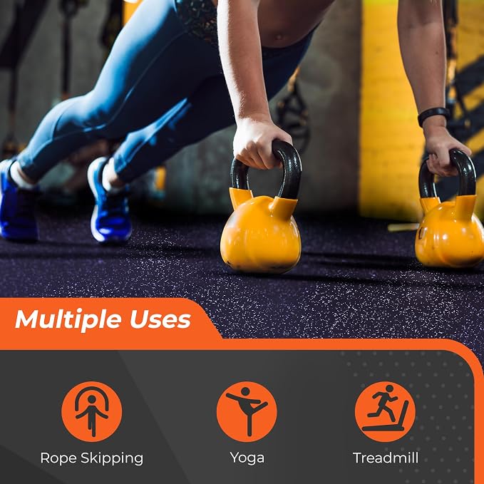 SUPERJARE 0.4'' Thick 12 Pcs 48 Sq Ft Rubber Top Exercise Equipment Mats, High Density EVA Foam Mats with Rubber Top, Interlocking Gym Flooring for Home Gym, Protective Workout Mat, Black/Purple