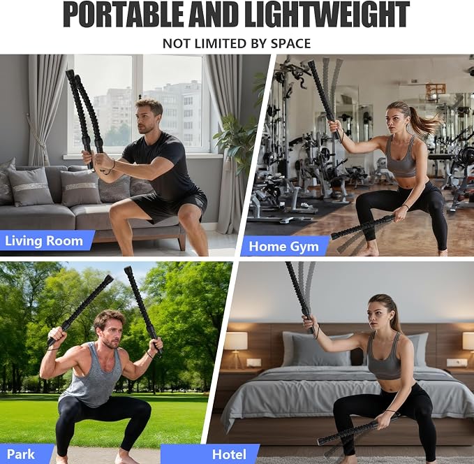 2PCS Weighted Ropeless Battle Rope, Professional Portable Durable Exercise Rope Cordless for HIIT Workouts, Cardio & Muscle Training, Low-Impact Cardio Training, Home Gym Equipment