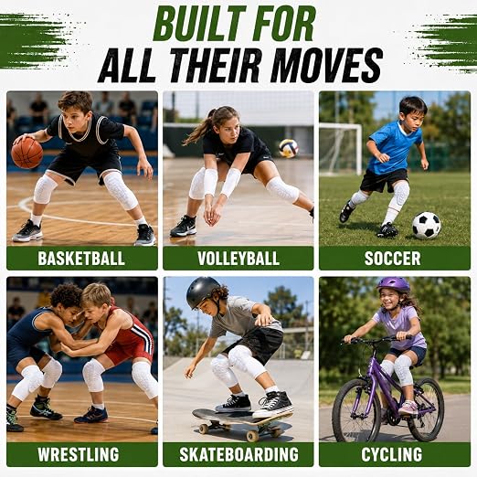 AceList Kids Knee Pads for Youth Ages 4-15, Honeycomb Padded Knee Sleeves for Basketball Baseball Football Volleyball Wrestling Cycling, Anti-Slip Stay-Up Protective Gear, 1 Pair (Size XS White)