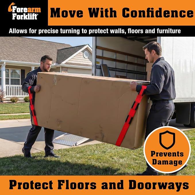 Furniture Moving Straps, 2-Person Lifting Strap for Furniture & Appliances, Furniture Lifting Tool Set with Moving Straps for Lifting, 800 lb Capacity, Forearm Forklift Firehouse Red