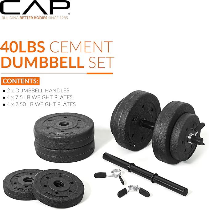 CAP Barbell 40-Pound Adjustable Cement Dumbbell Set – Versatile Weights for Home Gym Excellence