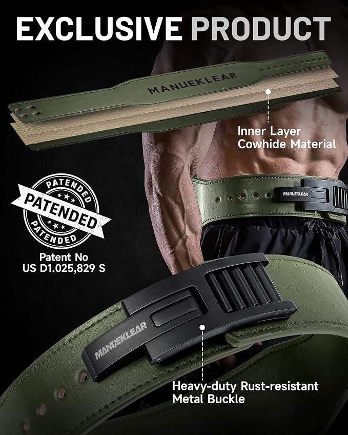 MANUEKLEAR Tapered Lever Weight Lifting Belt, 10MM Quick Locking Lever Belt Weightlifting Men, Lifting Belt Lever for Powerlifting & Deadlifts