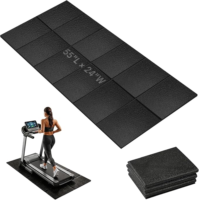 Treadmill Mat, Carpet Hardwood Floor Protect, Walking Pad, 55 × 24" | Foldable Non-slip Exercise Equipment Mat, Stationary Bike, Elliptical, Home Heavy Duty Gym Equipment, Rowing Machine