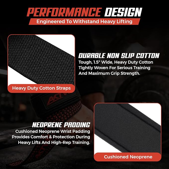 AKTV8 Lifting Straps for Deadlifts, 23 inch 4mm Padded Wrist Straps for Gym | Stronger Grip During Weight Lifting & Powerlifting, Heavy Duty Polyester-Cotton Gym Straps for Pull Ups, Rows & Heavier Lifts