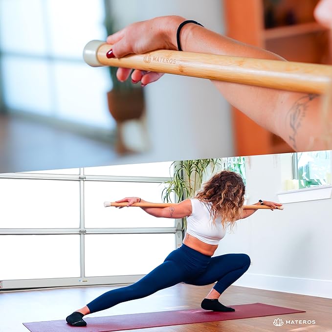 Materos 5ft Yoga Stick Made from Natural Bamboo - Yoga Dowel, Mobility and Exercise Stick for Workout, Stretching, Flexibility, Balance, Physical Therapy | Posture Correction | Lightweight & Sturdy