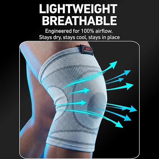 McDavid 4-Way Elastic Knee Sleeve, Compression Knee Support for Pain Relief, Soreness, All-Day Daily Activity White/Grey M