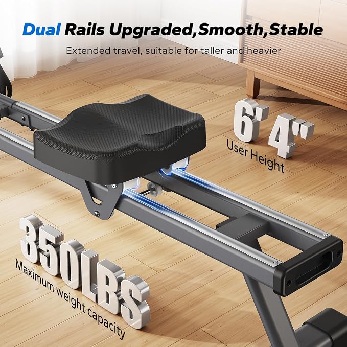 MERACH Rowing Machines for Home, Magnetic Rowing Machine with 16 Levels, Rower Machine of Quiet Resistance, Dual Slide Rail with Max 350lbs Weight Capacity, App Compatible