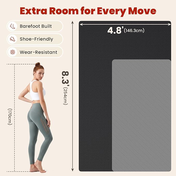 THAILE Large Exercise Mat, 7'x5'/6'x4'/8'x5', 6mm Workout Mat for Home Gym | Heavy-Duty & Shoe-Friendly Large Yoga Mat: Textured grip and cushioning support cardio, Pilates, stretching workouts