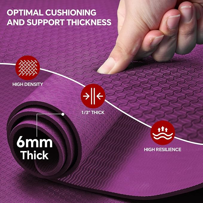 Stepwaver Extra Large Yoga Mat 6'x4'(1/3" & 1/4" Thick), Non-Slip, Ultra Durable, Wide Workout Mat, Wide Exercise Mats for Home Workouts, Yoga, Pilates, Stretching (Barefoot Exercise)