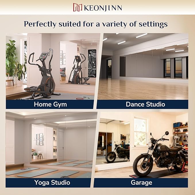 Keonjinn Home Gym Mirror, 60" x 36" Workout Mirrors for Home Gym, Frameless Tempered Glass, Full Body Wall Mirrors for Fitness Exercise, Yoga Room, Dance Studio, Garage