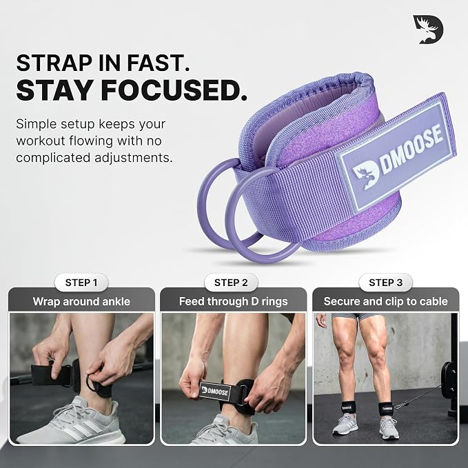 DMoose Ankle Strap for Cable Machine - One Size Fit with Premium Padding, Workout Kickback Ankle Cuffs, Ankle Bands for Working Out, Booty Workouts, Leg Extension, Hip Abductors & Lower Body Exercises