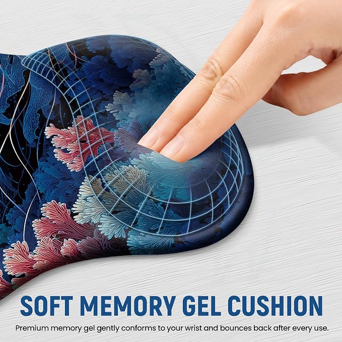 Ergonomic Mouse Pad with Wrist Rest, Gel Wrist Support, Coral Dream | 10.2 x 7.6 in Mouse Pad with Smooth Fabric Surface and Non-Slip Rubber Base for Office, Home, Study, and Gaming