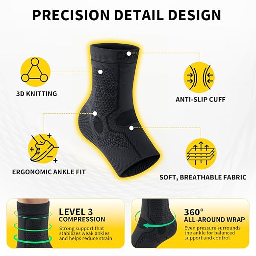 CAMBIVO 1 Pair Ankle Compression Sleeve for Men & Women – Soft, Breathable Support for Plantar Fasciitis, Achilles Tendonitis, Swelling & Sports Recovery – Easy to Wear, All-Day Comfort Fit