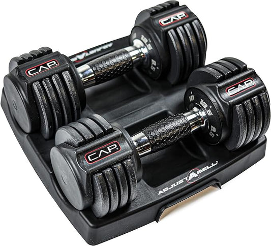 CAP ADJUSTABELL Adjustable Dumbbell Set, Premium Quick Select Adjustable Weights for Strength Training, Singles & Pairs, 12.5 LB, 25 LB & 55 LB, Round & Hex Dumbbells, Multiple Grip Handle Options