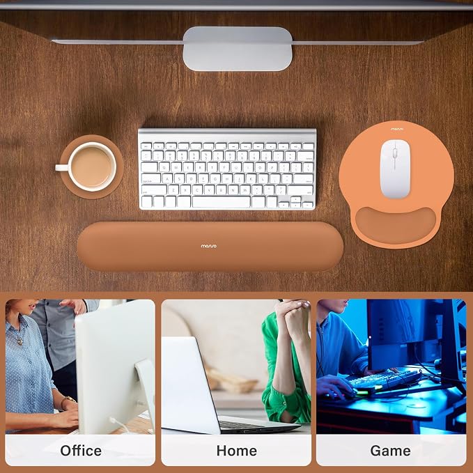 MOSISO Wrist Rest Support for Mouse Pad&Keyboard Set, Cosmic Orange | Circle Curved Ergonomic Mousepad Non-Slip Base Home/Office Pain Relief&Easy Typing Pad with Soft Cloth&Silicone Lining